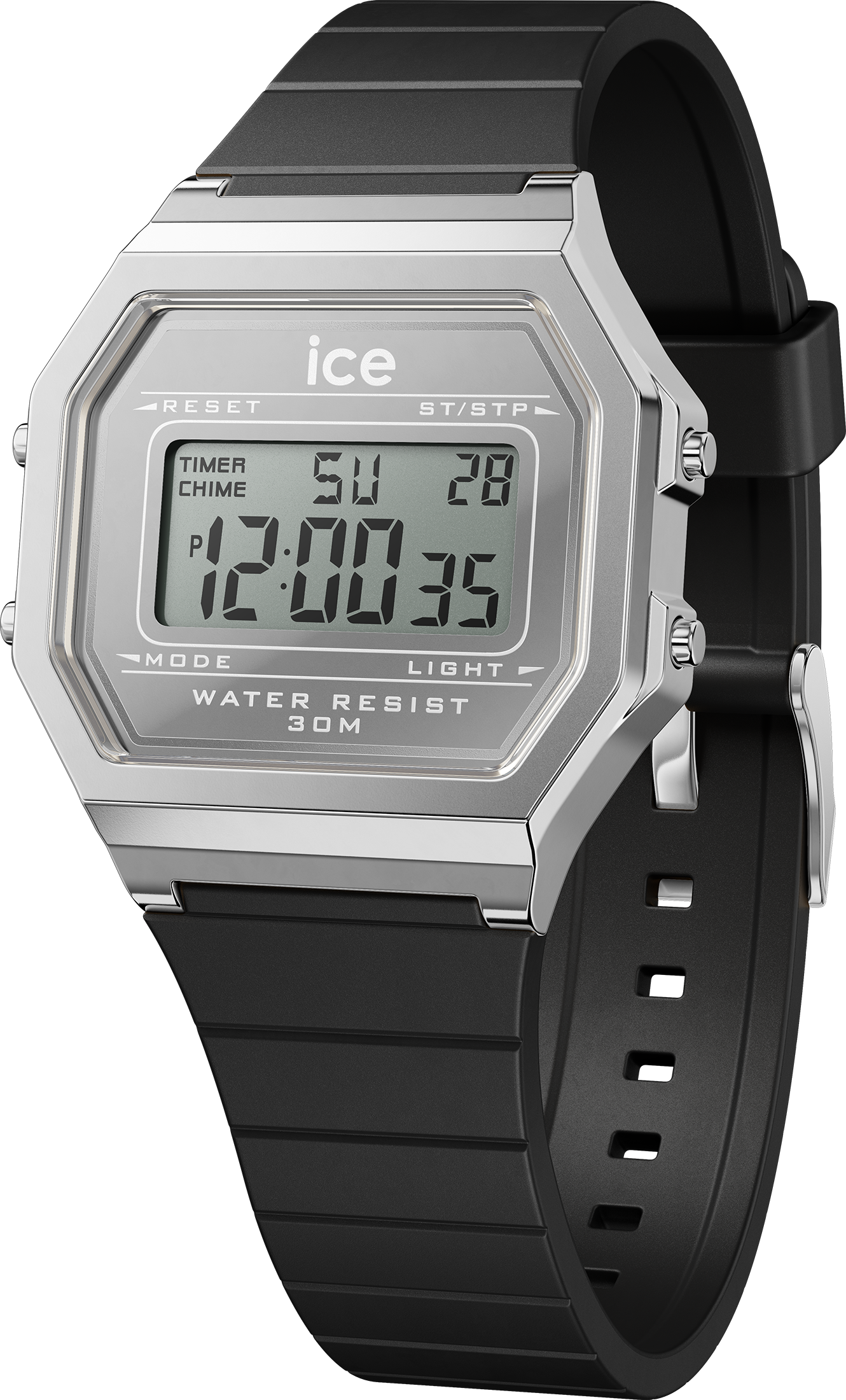 Ice-Watch Ice Watch Ice Digit Retro - Metal Silver Mirror - Black WoMens 022735 Silicone - One Size