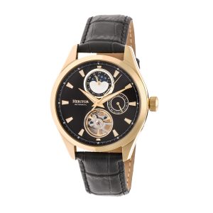 Heritor Automatic Mens Sebastian Semi-Skeleton Leather-Band Watch – Gold Stainless Steel – One Size
