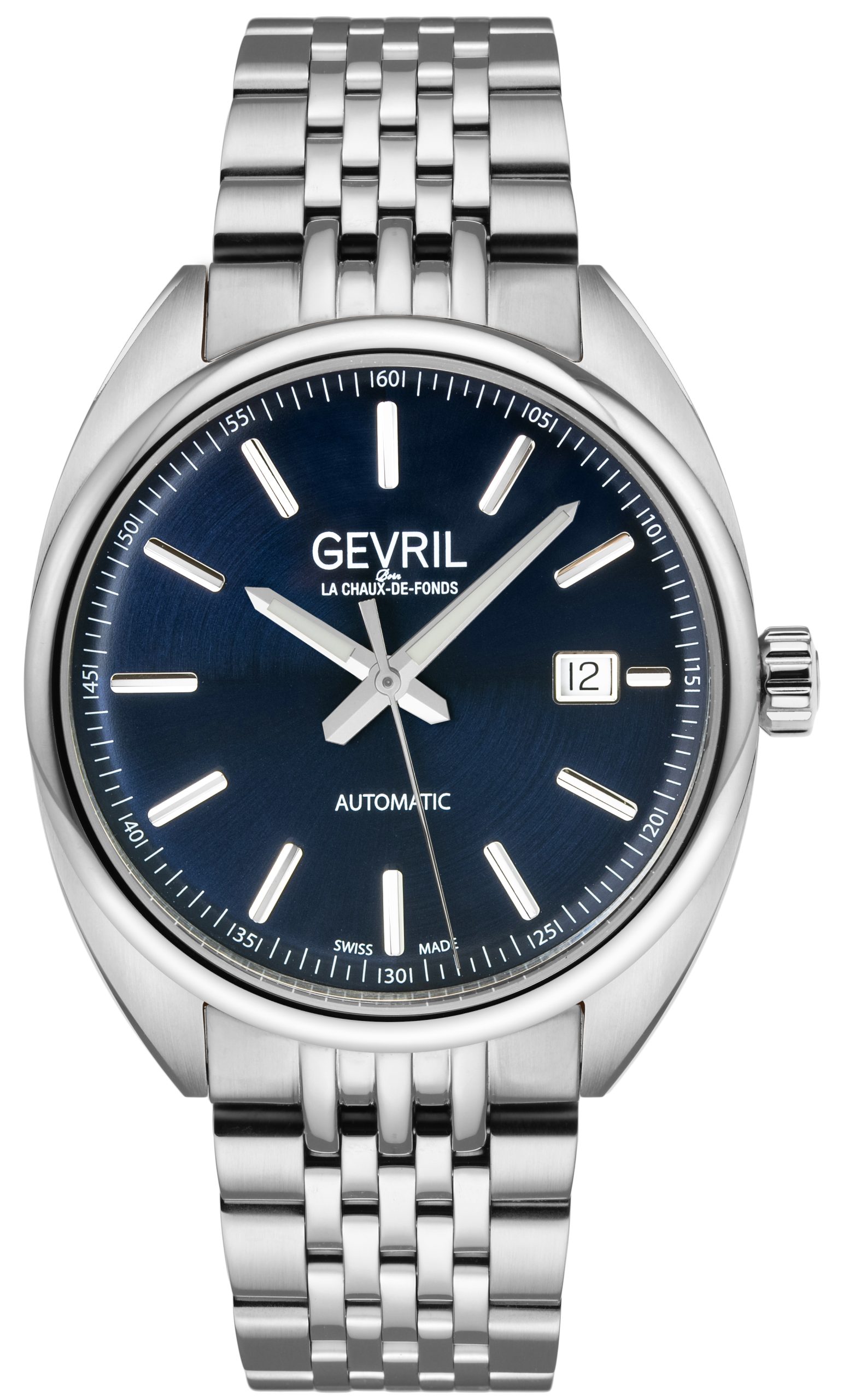 Gevril Five Points Mens 48701 Swiss Made Automatic Sellita SW200 Stainless Steel Luminous Date Watch - Silver - One Size