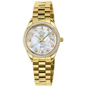 Gv2 Womens Turin Diamond White MOP Dial 12422B Swiss Quartz Watch – Gold Stainless Steel – One Size