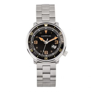 Morphic Mens M74 Sequence Leather-based-Band Watch w/Magnified Date Show – Black Stainless Metal – One Measurement