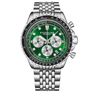 Stührling Mens Japanese Chronograph RaceWay 1010 44mm Quartz Watch – Green – One Size