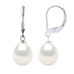 Ateliers Saint Germain Womens Earrings in White Gold 375 and Real Cultured Freshwater Pearls Pear 9-10 mm – One Size