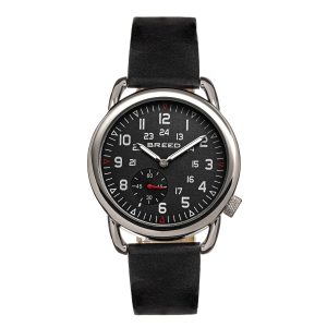 Breed Mens Regulator Leather-based-Band Watch w/2d Sub-dial – Black Stainless Metal – One Dimension
