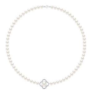 Ateliers Saint Germain Womens Necklace Row of Actual Cultured Freshwater Pearls Semi Spherical 6-7 mm – White Silver – One Measurement