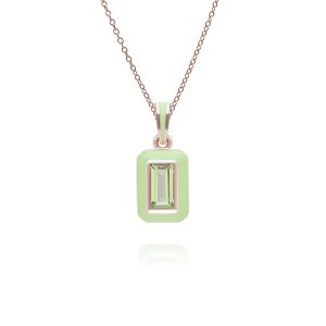 Siberian Waltz Inexperienced Tooth & Baguette Peridot Pendant Necklace in Rose Gold Plated Sterling Silver