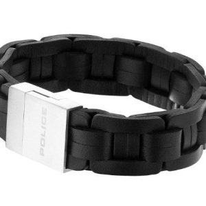 Police : “ARIZONA” BLACK WEAVING LEATHER BRACELET – Silver – One Size