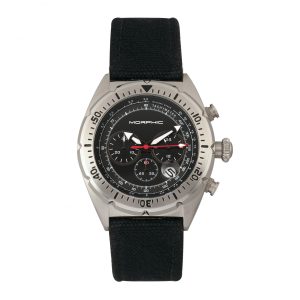 Morphic Mens M53 Series Chronograph Fiber-Weaved Leather-Band Watch w/Date – Black & Silver Stainless Steel – One Size