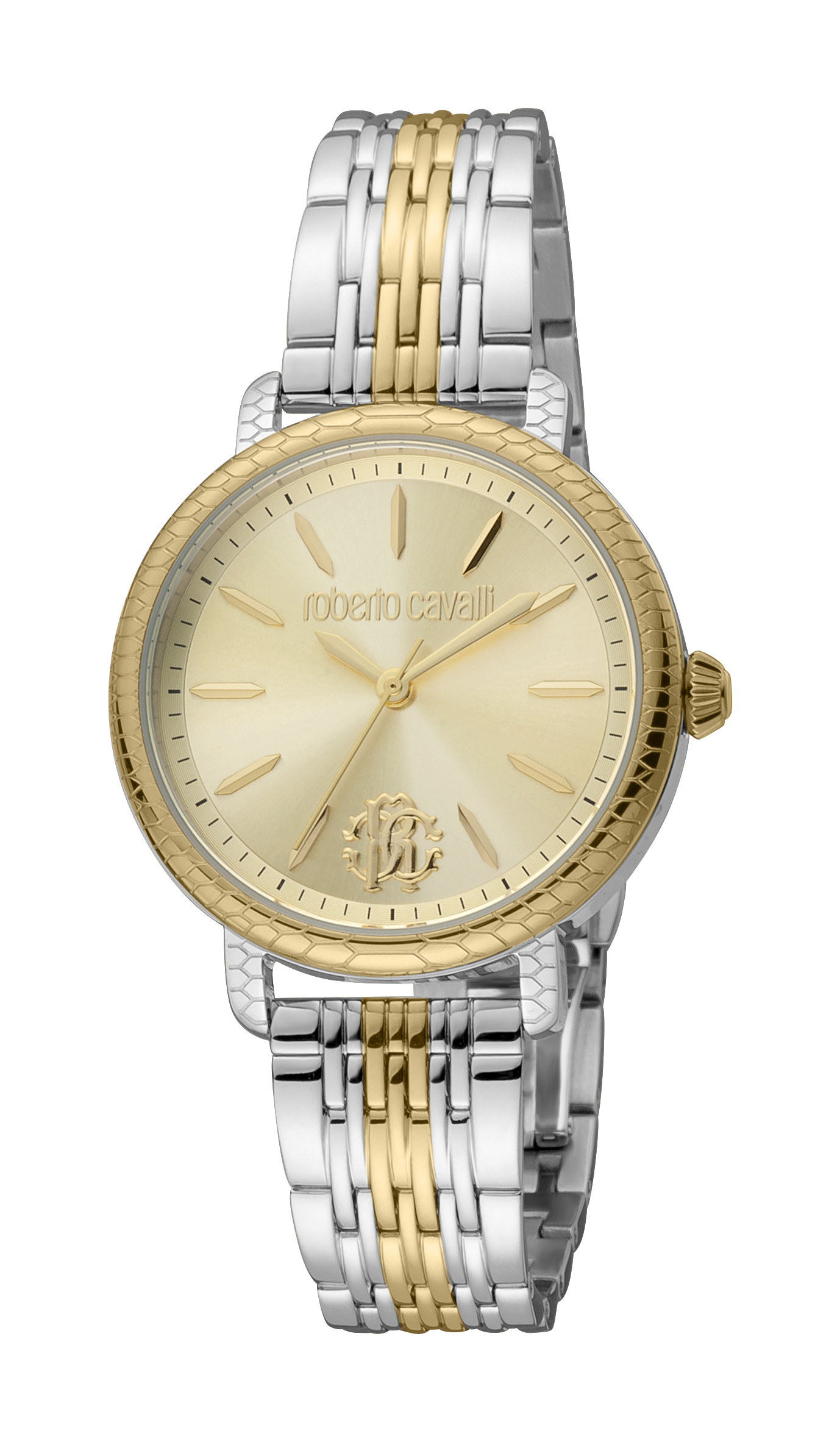 Roberto Cavalli RC5L034M0075 Womens Quartz Champagne Stainless Steel 5 ATM 32 mm Watch - Silver & Gold - One Size