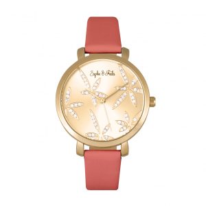 Sophie & Freda Womens Key West Leather-Band Watch w/Swarovski Crystals – Gold Stainless Steel – One Size