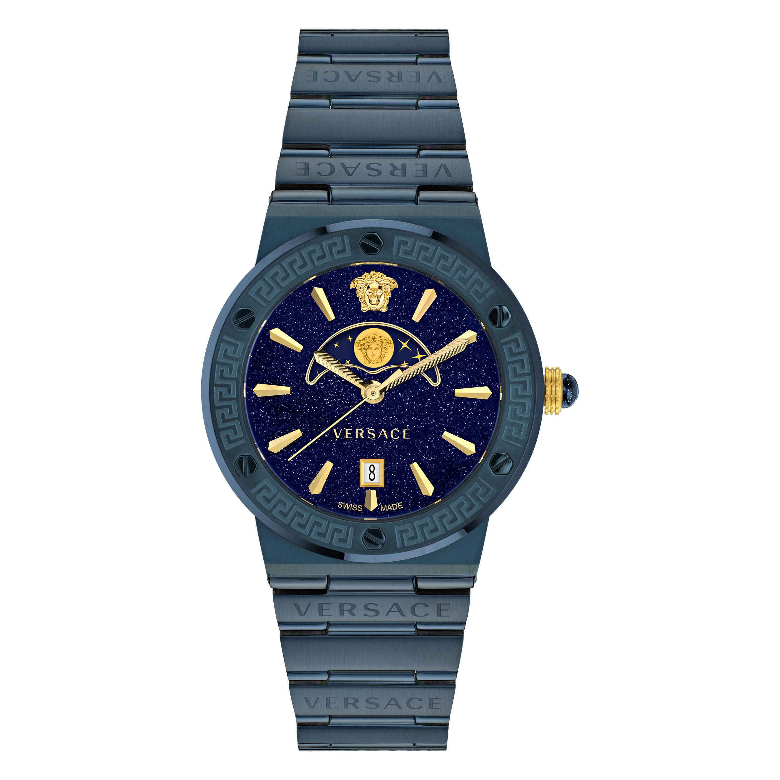 Versace Greca Logo Moonphase WoMens Blue Watch VE7G00423 Stainless Steel (archived) - One Size