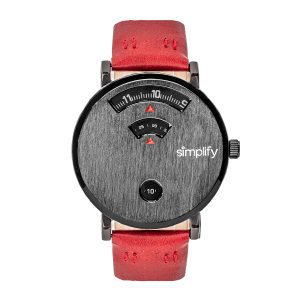 Simplify Unisex The 7000 Leather-Band Watch – Red Stainless Steel – One Size
