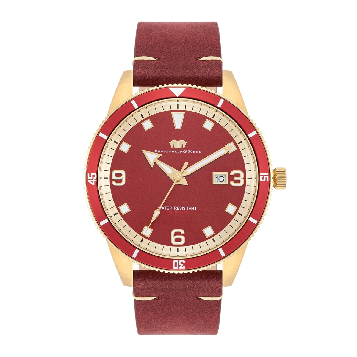 Rhodenwald & Söhne Mens Male Authentic leather-based watch - Gold Stainless Metal (archived) - One Measurement