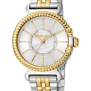 Roberto Cavalli Womens RC5L061M0085 Women Quartz Silver & White MOP Stainless Steel 5 ATM 30 mm – Silver & Gold – One Size