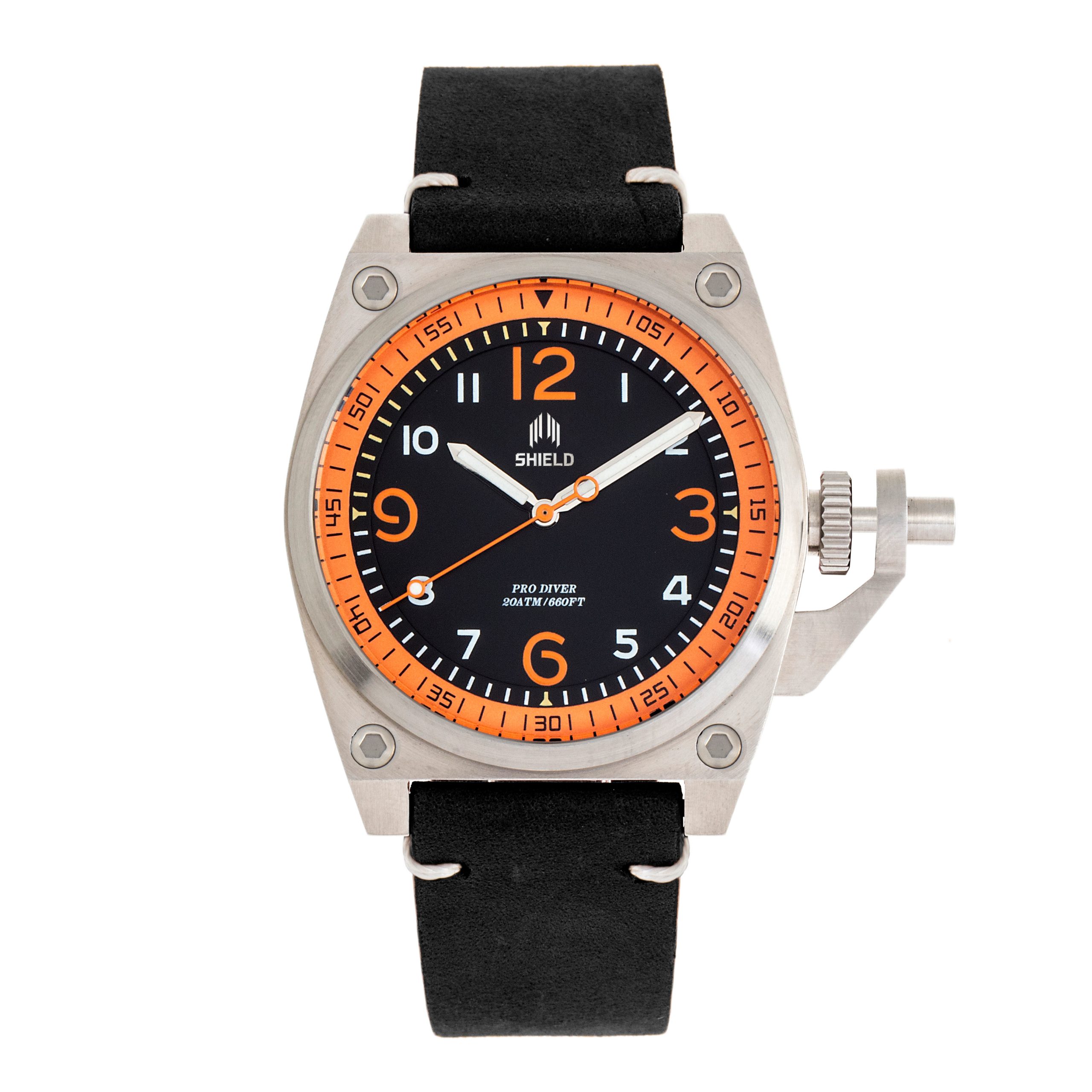 Shield Pascal Leather-Band Mens Diver Watch - Orange Stainless Steel - One Size