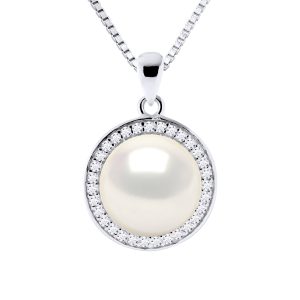 Diadema Womens SUN Necklace Freshwater Pearl White 9-10 mm 925 Silver – One Size