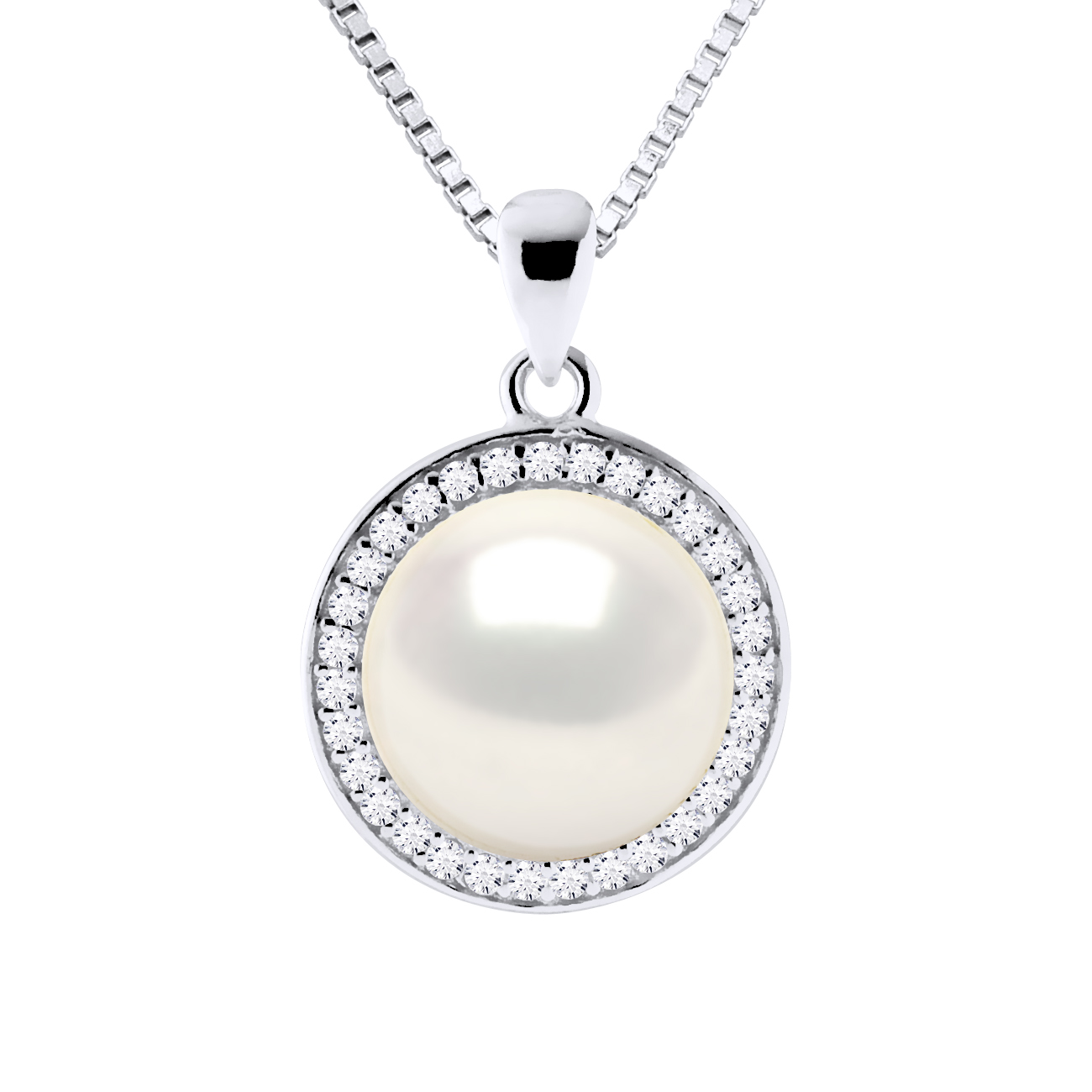 Diadema Womens SUN Necklace Freshwater Pearl White 9-10 mm 925 Silver - One Size