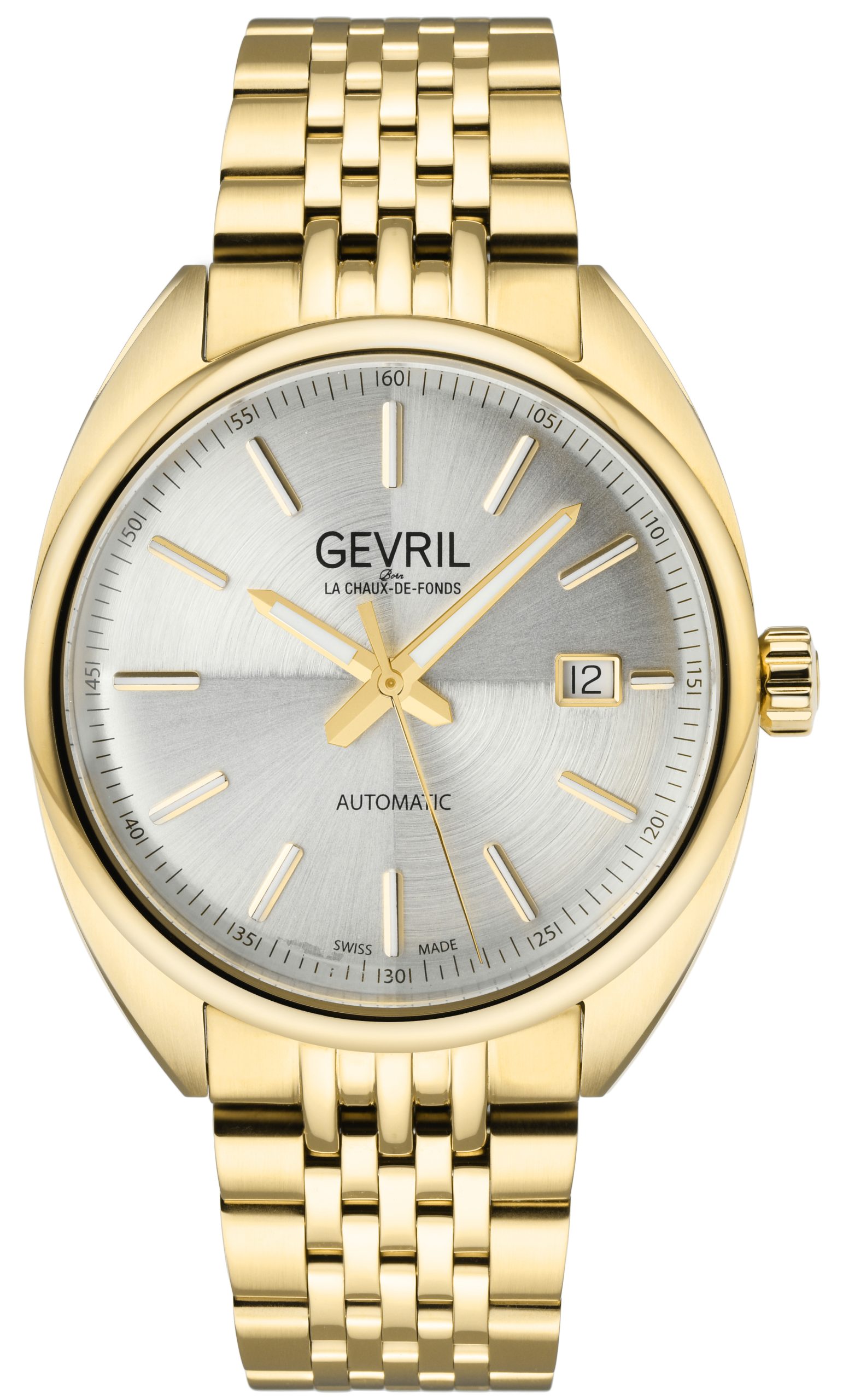 Gevril 5 Issues Mens 48704 Swiss Made Automated Sellita SW200 Yellow Gold Stainless Metal Luminous Date Watch - One Measurement