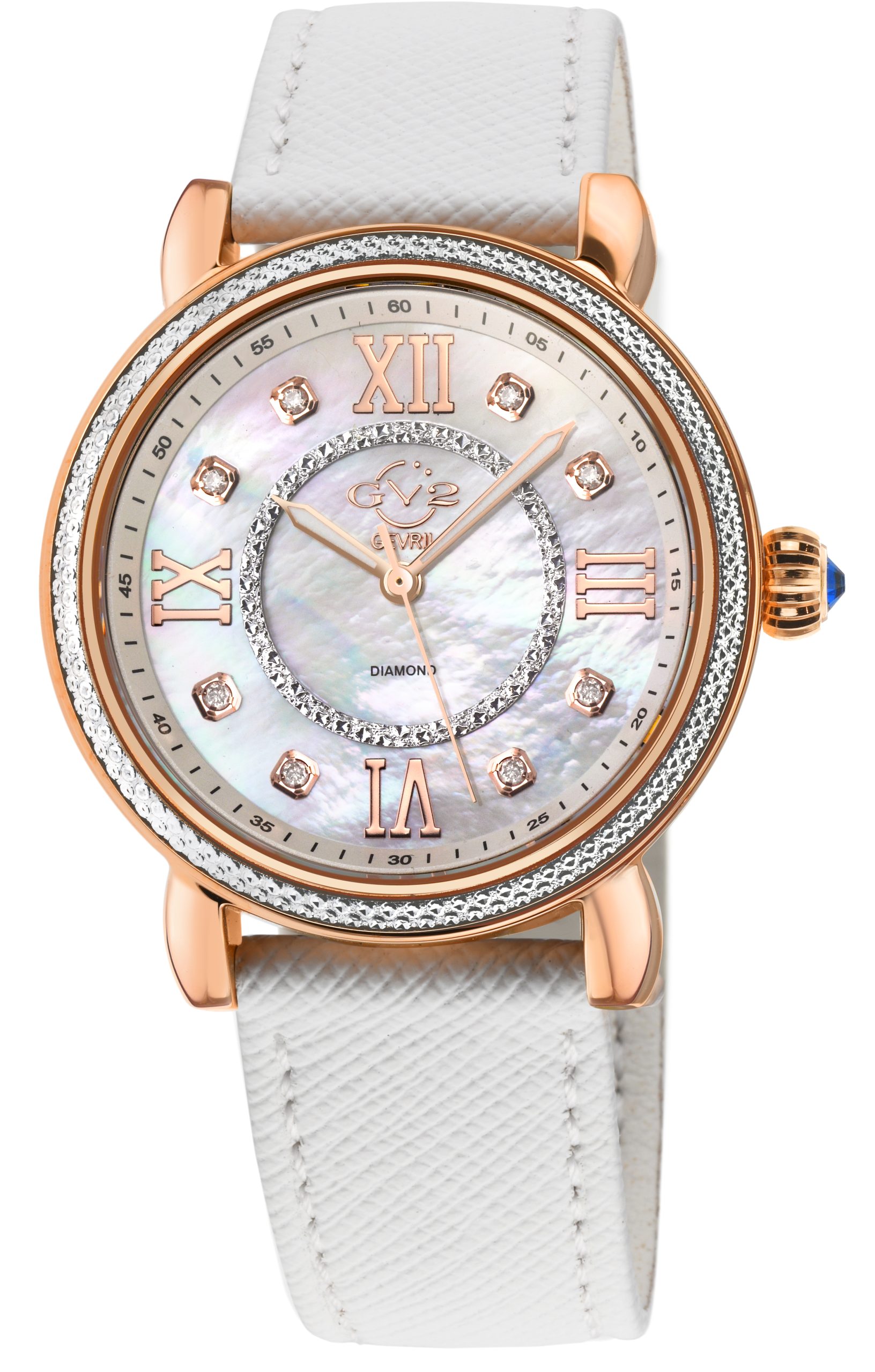Gv2 Womens Marsala Diamond Swiss Quartz Genuine White Saffiano Vegan Leather Watch - One Size