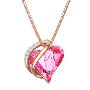 Rafaela Donata Womens Necklace with pendant sterling silver rose gold embellished swarovski crystals pink white – Size 45cm