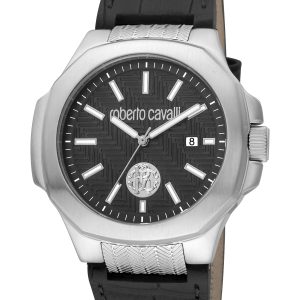 Roberto Cavalli RC5G050L0025 Mens Quartz Stainless Steel Grey Leather 10 ATM 41 mm Watch – One Size