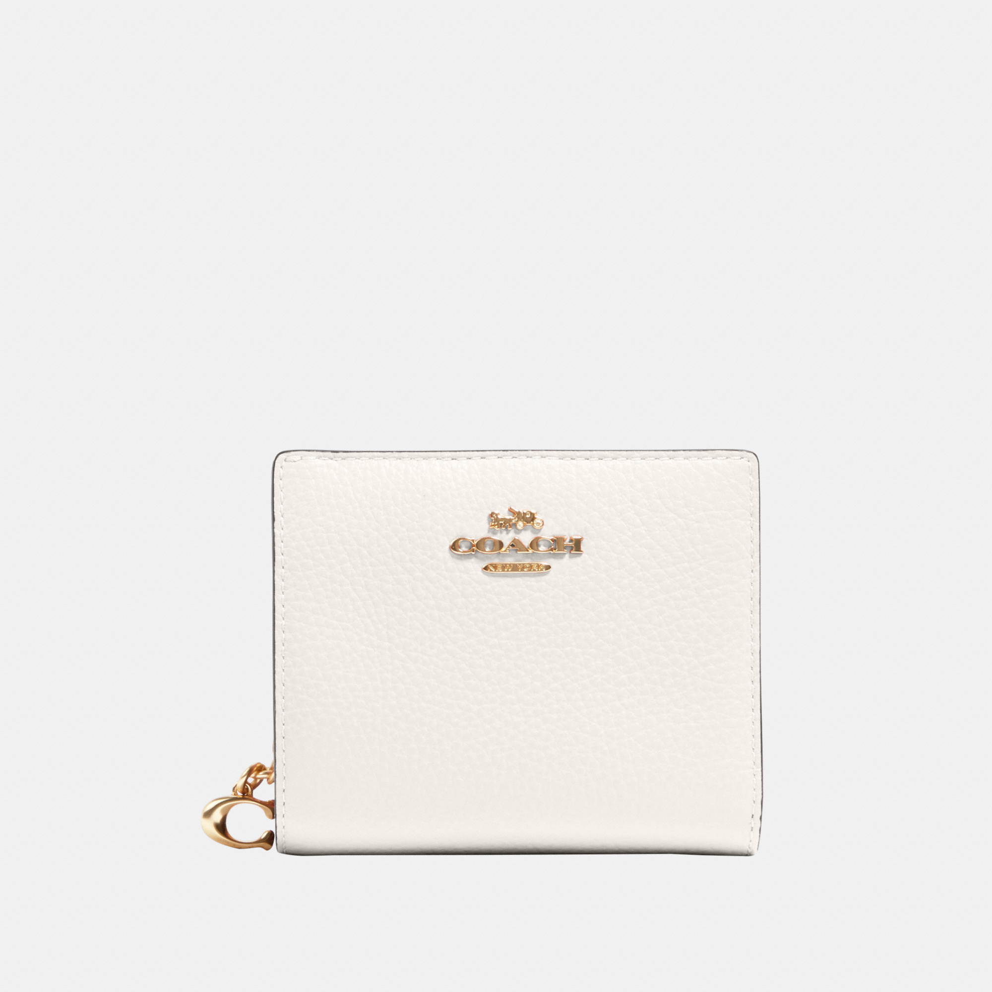 Coach Womens Refined Pebbled Leather Snap Wallet - Beige - One Size