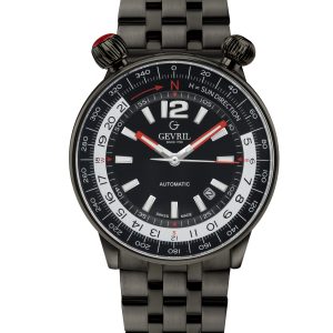 Gevril Mens Wallabout Swiss Automated Black Dial PVD Watch – One Measurement
