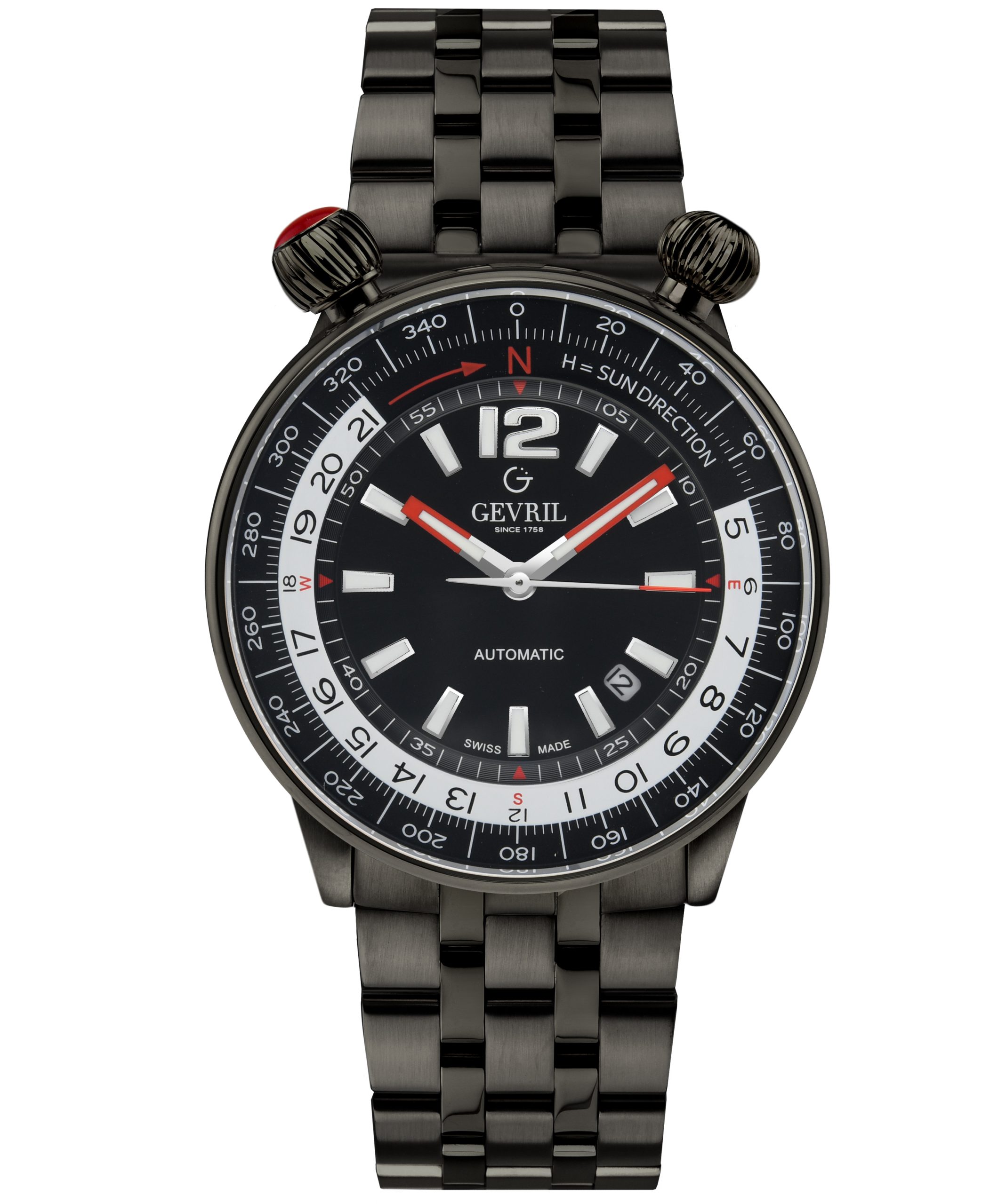 Gevril Mens Wallabout Swiss Automated Black Dial PVD Watch - One Measurement