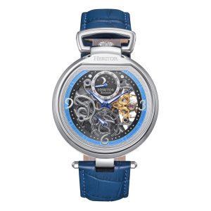 Heritor Computerized Mens Lincoln Leather-based-Band Skeleton Watch with Moon Segment – Blue Stainless Metal – One Measurement