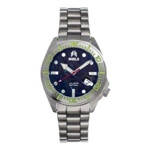 Shield Mens Atlantic Abalone Bracelet Watch w/Date – Black Stainless Steel – One Size