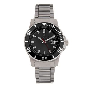Nautis Mens Admiralty Pro 200 Bracelet Watch w/Date – Black Stainless Steel – One Size
