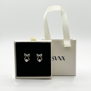 SVNX Womens Studded Bow Earrings with Putting Pearl in Gold – One Measurement