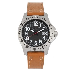 Elevon Mens Aviator Leather-Band Watch w/Date – Camel Stainless Steel – One Size
