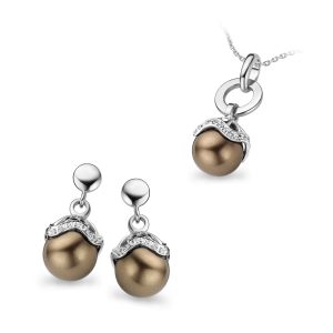 Orphelia Womens Ladies Embellished 925 Sterling Silver Set: Chain-Pendant + Earrings – and Brown – One Size