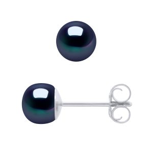 Diadema Womens – Earrings  Real Freshwater Pearls – Black Tahitian Style White Gold – One Size