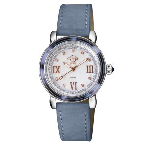 Gv2 WoMens Marsala Tortoise Swiss Quartz Diamond Mom Of Pearl Dial, Demin Suede Watch – Blue – One Measurement
