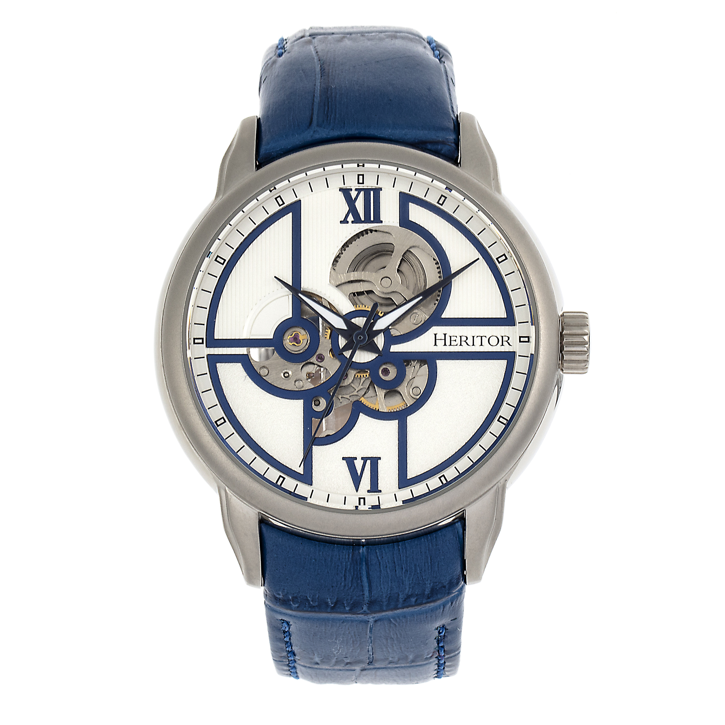 Heritor Automatic Mens Sanford Semi-Skeleton Leather-Band Watch - Blue Stainless Steel - One Size