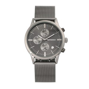 Breed Mens Espinosa Chronograph Mesh-Bracelet Watch w/ Date – Black Stainless Metal – One Dimension