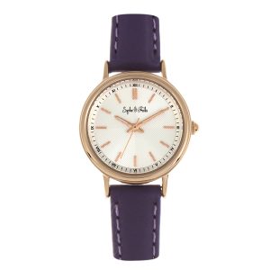 Sophie & Freda Womens Berlin Leather-Band Watch – Purple Stainless Steel – One Size