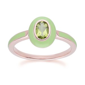 Siberian Waltz Inexperienced Teeth & Oval Peridot Ring in Rose Gold Plated Sterling Silver