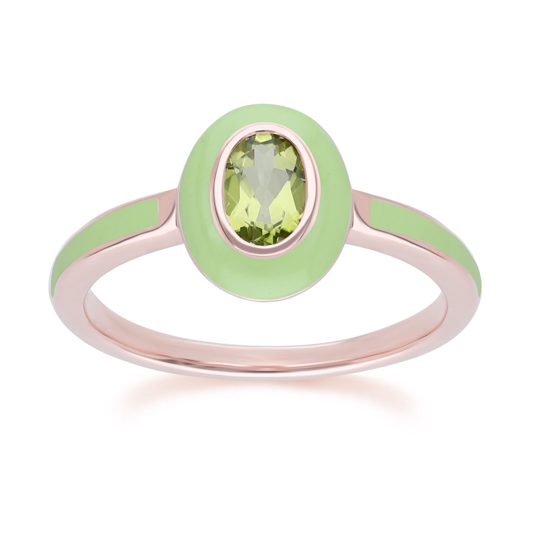 Siberian Waltz Inexperienced Teeth & Oval Peridot Ring in Rose Gold Plated Sterling Silver