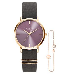 Victoria Hyde London Womens Watch Gift Set Seven Sisters Simple Leather grey/violet Stainless Steel – One Size