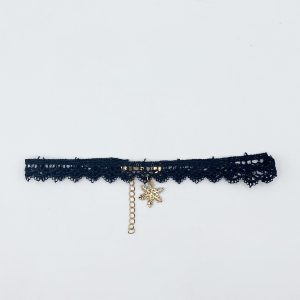SVNX Womens Lace Choker With Snowflake Charm – Black – One Size