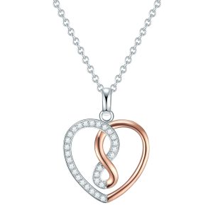 Rafaela Donata Womens Necklace with pendant sterling silver bicolor zirconia white – Silver & Rose Gold – Size 40cm