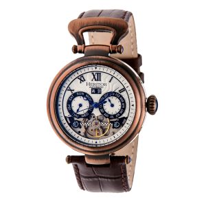 Heritor Computerized Mens Crocodile Ganzi Semi-Skeleton Leather-based-Band Watch – Bronze NA – One Measurement