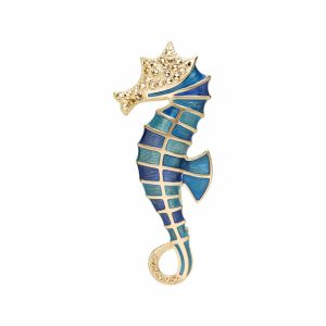 Marcasite & Tooth Seahorse Brooch in 18ct Gold Plated Silver