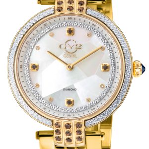 Gv2 WoMens Matera 12808B Swiss Quartz White MOP Dial Diamond Watch – Gold Stainless Steel – One Size
