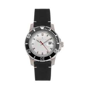 Nautis Mens Dive Pro 200 Leather-Band Watch w/Date – Black/White Stainless Steel – One Size