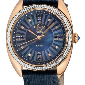 Gv2 WoMens Palermo Diamond Swiss Quartz MOP Black Dial, Genuine Handmade Leather Watch – One Size