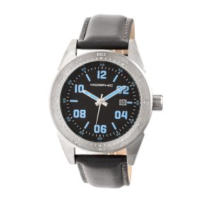 Morphic Mens M63 Series Leather-Band Watch w/Date – Silver Stainless Steel – One Size